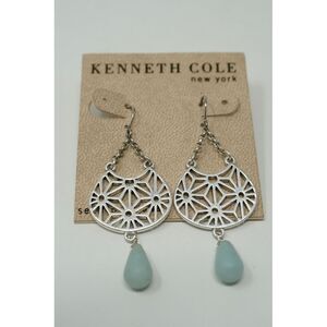 Kenneth Cole Semi-Precious Dangle Earrings New on Placard Silver Tone Blue Stone